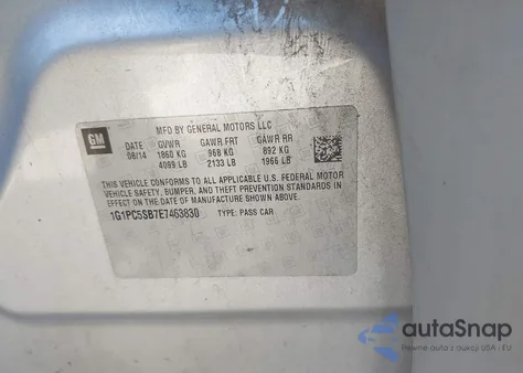 2014 Chevrolet Cruze 1Lt Auto из США, поврежденный, VIN 1G1PC5SB7E7463830